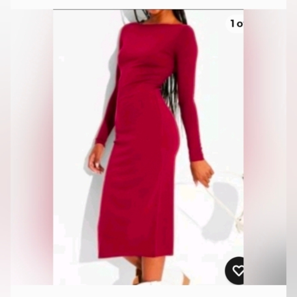 Wild Fable Deep Red Burgundy Knit Bodycon Midi Dress
